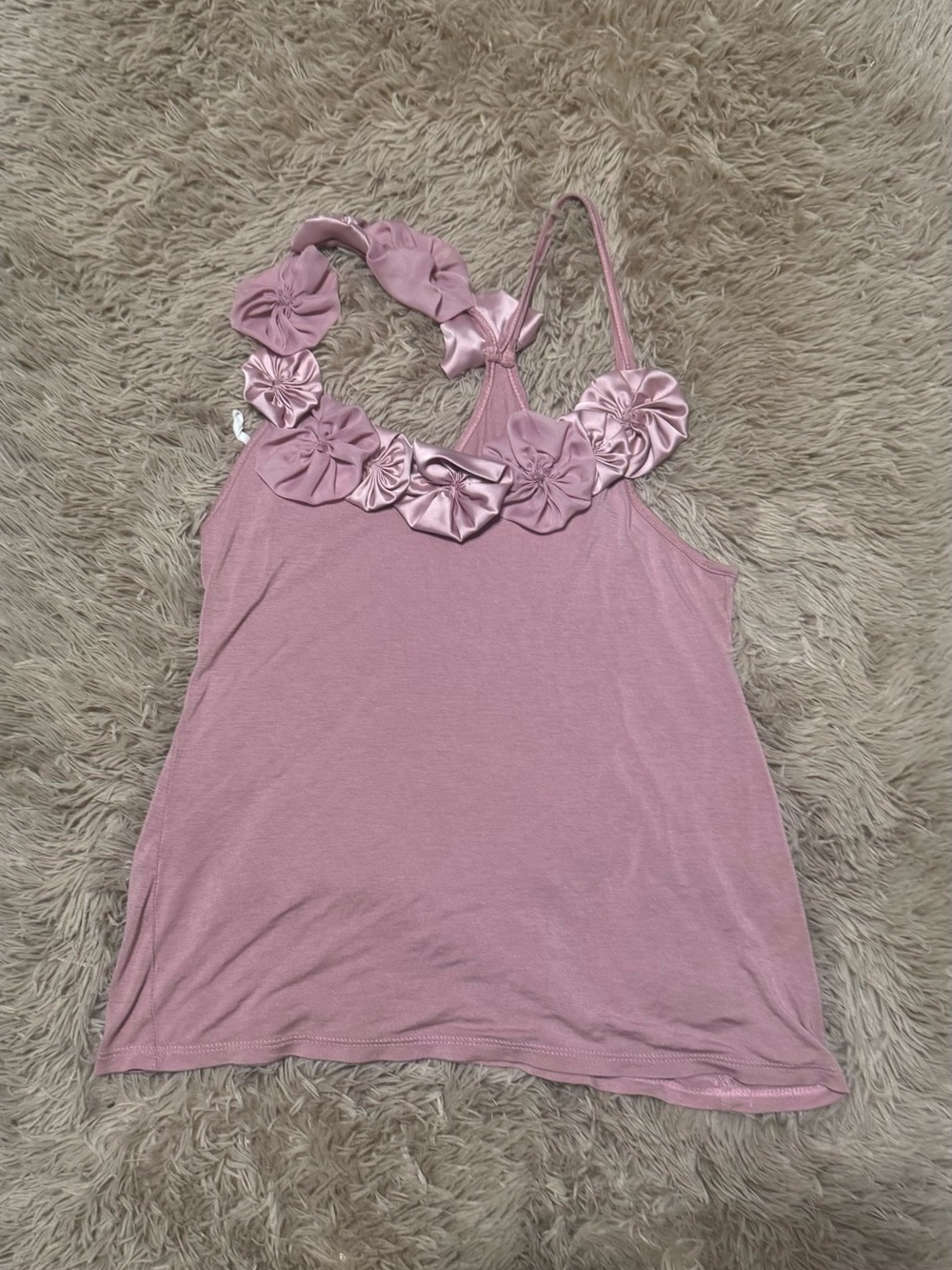 Women’s Pink Floral-Trim Tank Top